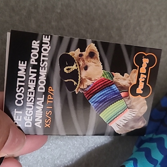 PARTY DOG - Colorful Dog Hat & Poncho with Fringe  Costume - Size XS/S - NEW - Picture 3 of 4